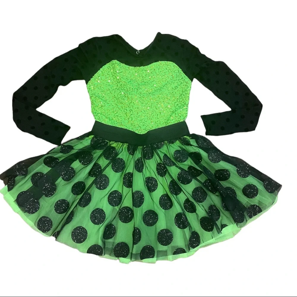 WEISSMAN Dance COSTUME Recital COMPETITION Green and Black LARGE Child 14